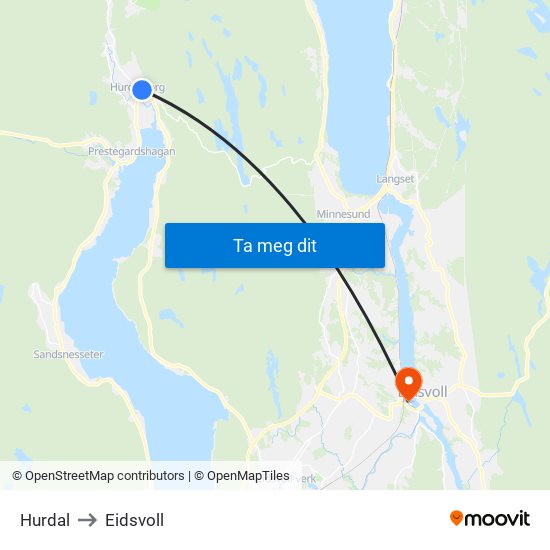 Hurdal to Eidsvoll map