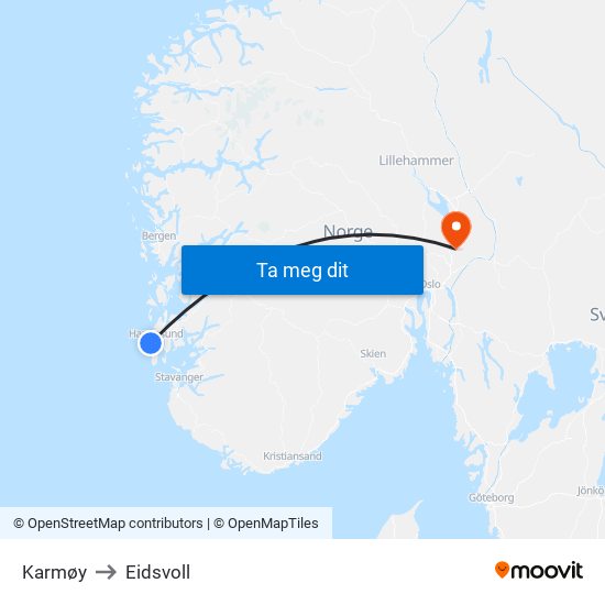 Karmøy to Eidsvoll map
