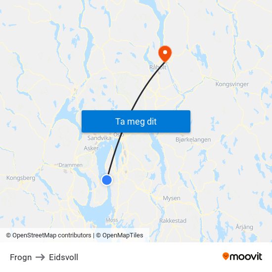 Frogn to Eidsvoll map