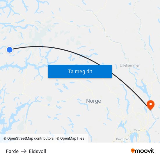 Førde to Eidsvoll map