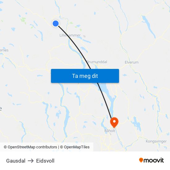 Gausdal to Eidsvoll map