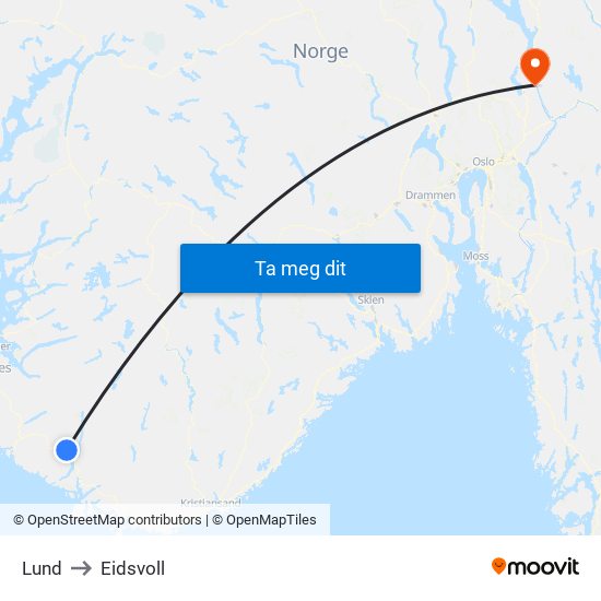 Lund to Eidsvoll map