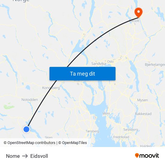 Nome to Eidsvoll map