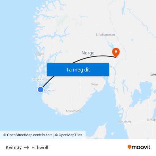 Kvitsøy to Eidsvoll map