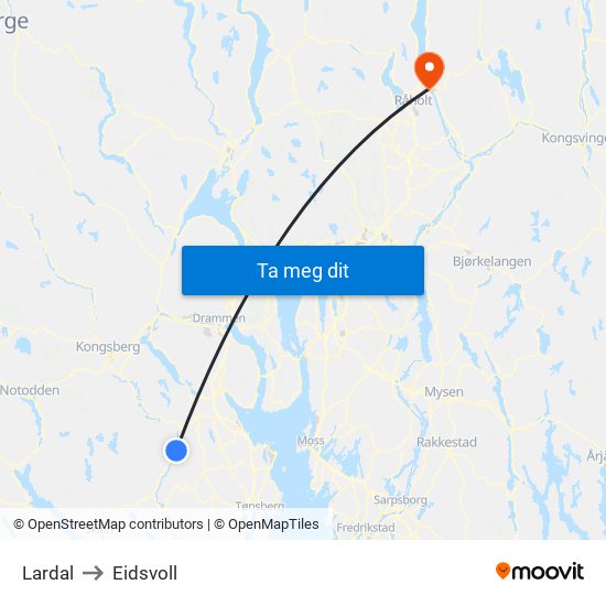Lardal to Eidsvoll map