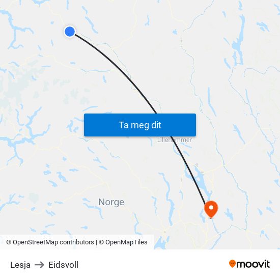 Lesja to Eidsvoll map