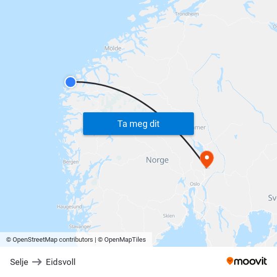 Selje to Eidsvoll map