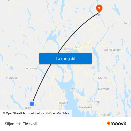 Siljan to Eidsvoll map
