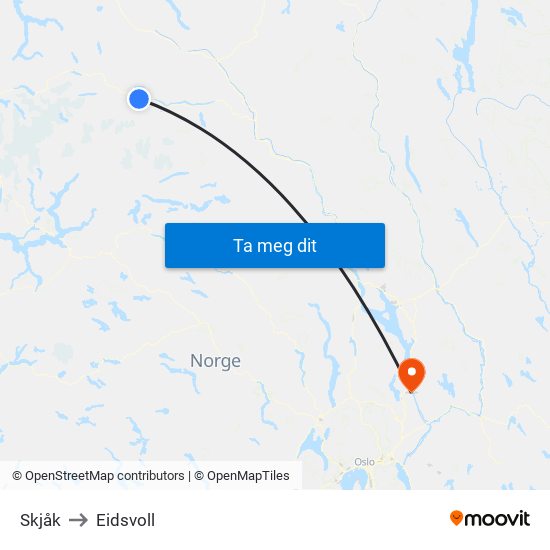 Skjåk to Eidsvoll map