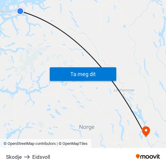 Skodje to Eidsvoll map