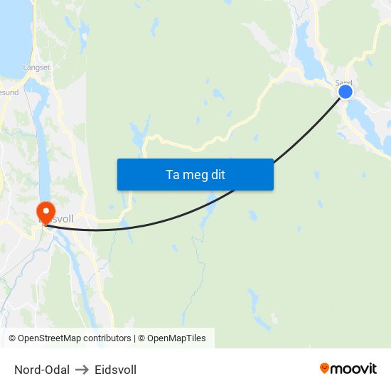 Nord-Odal to Eidsvoll map