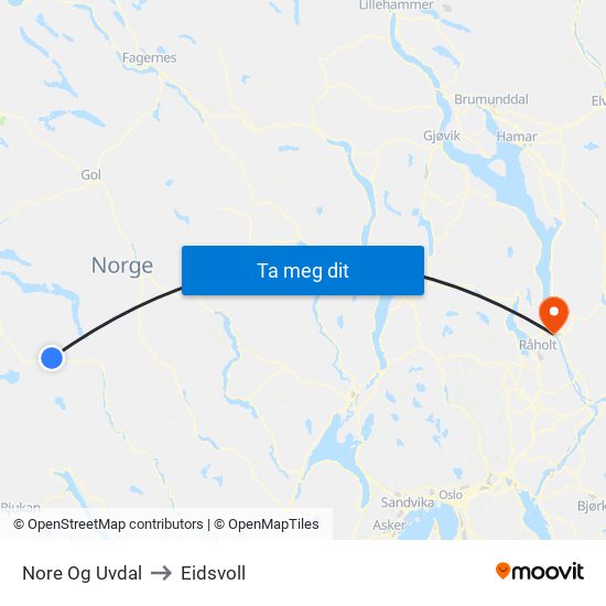 Nore Og Uvdal to Eidsvoll map