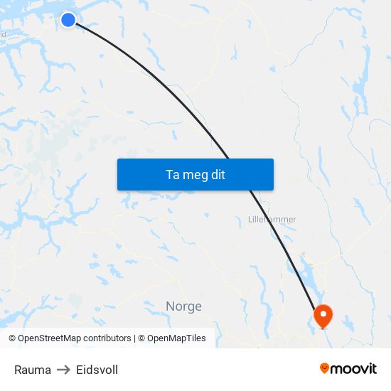 Rauma to Eidsvoll map