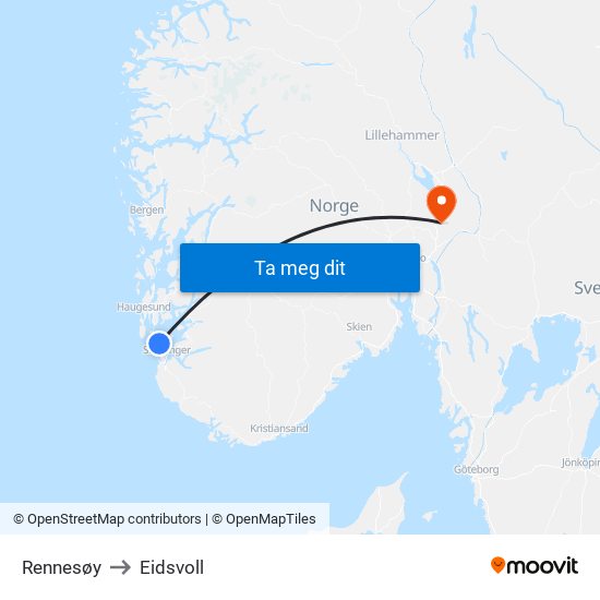 Rennesøy to Eidsvoll map