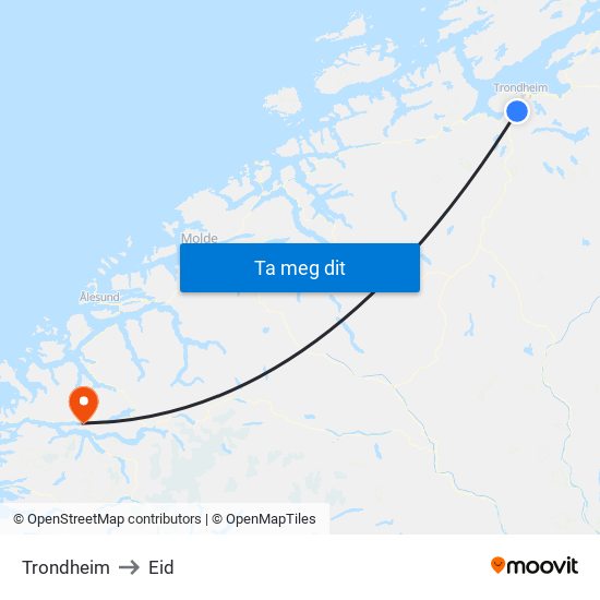 Trondheim to Eid map