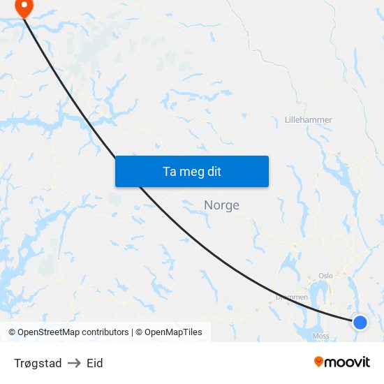 Trøgstad to Eid map