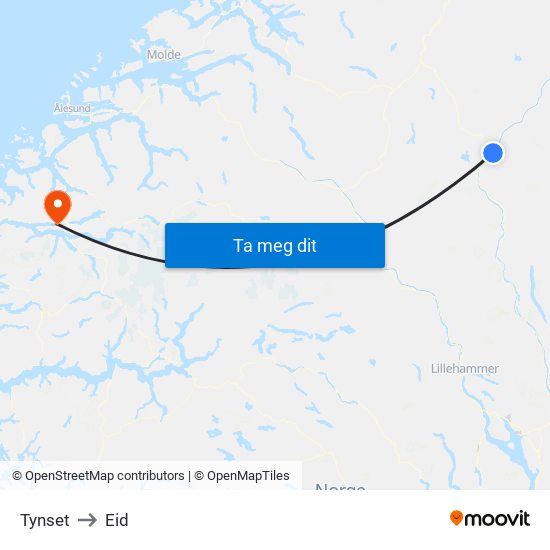 Tynset to Eid map