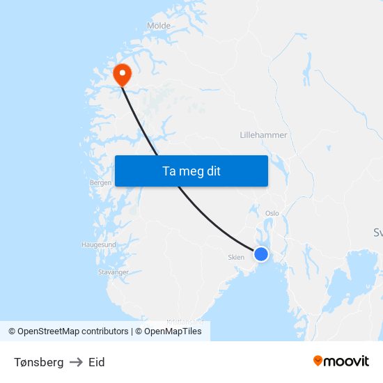 Tønsberg to Eid map