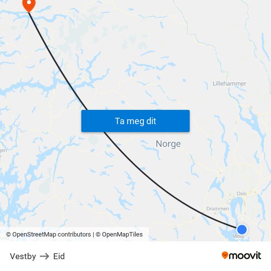 Vestby to Eid map