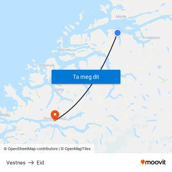 Vestnes to Eid map