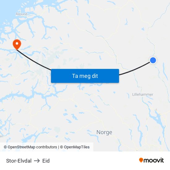 Stor-Elvdal to Eid map