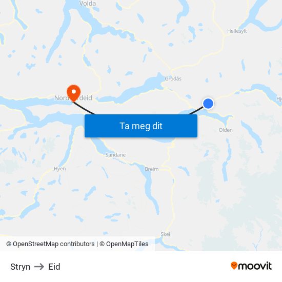 Stryn to Eid map