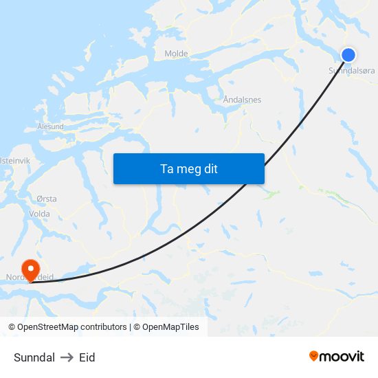 Sunndal to Eid map