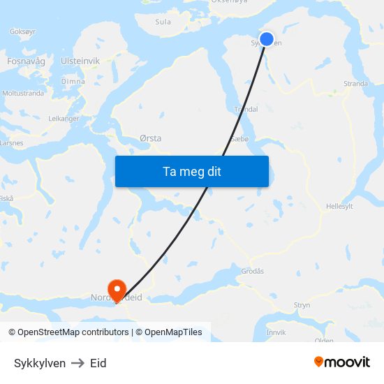 Sykkylven to Eid map