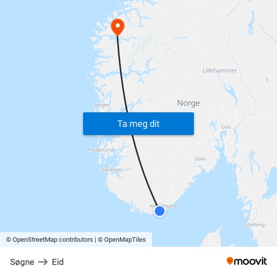 Søgne to Eid map