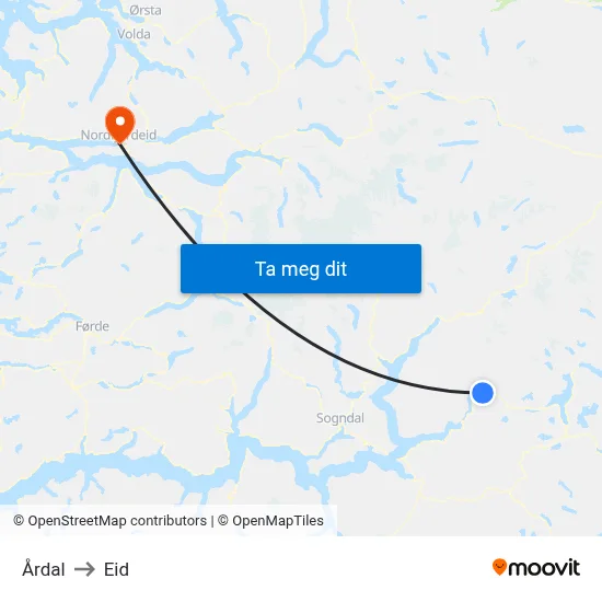 Årdal to Eid map