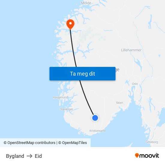 Bygland to Eid map