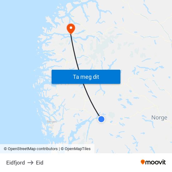 Eidfjord to Eid map