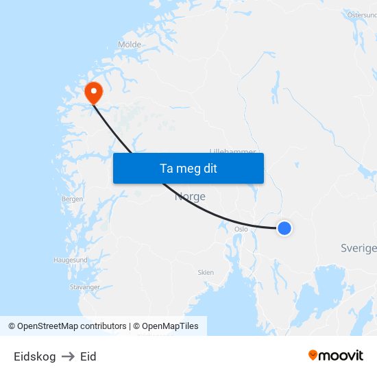 Eidskog to Eid map