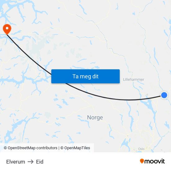 Elverum to Eid map