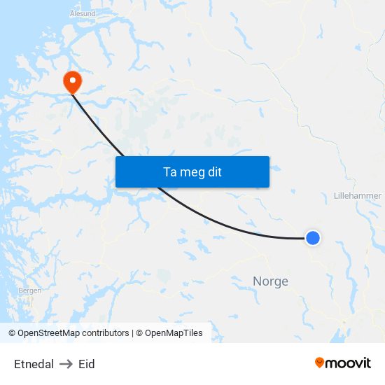 Etnedal to Eid map