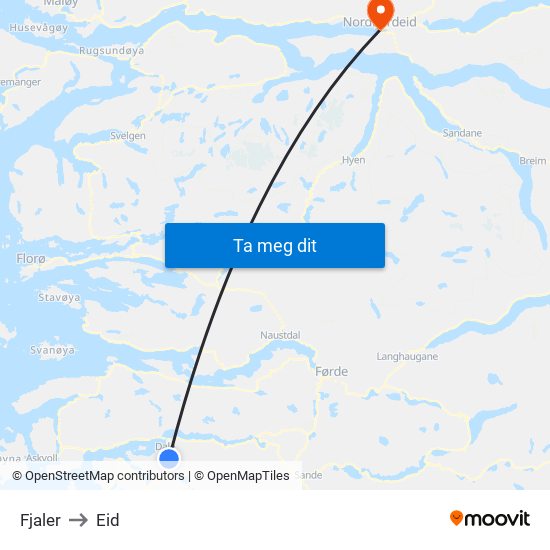 Fjaler to Eid map