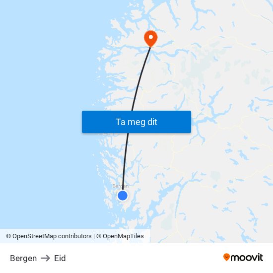 Bergen to Eid map