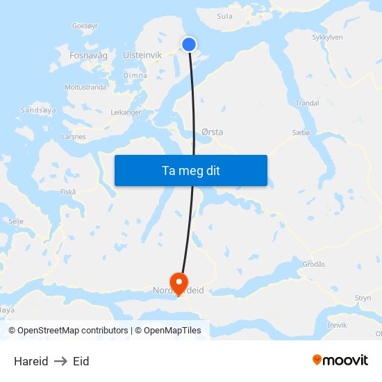 Hareid to Eid map