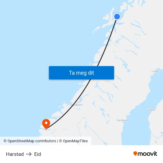 Harstad to Eid map