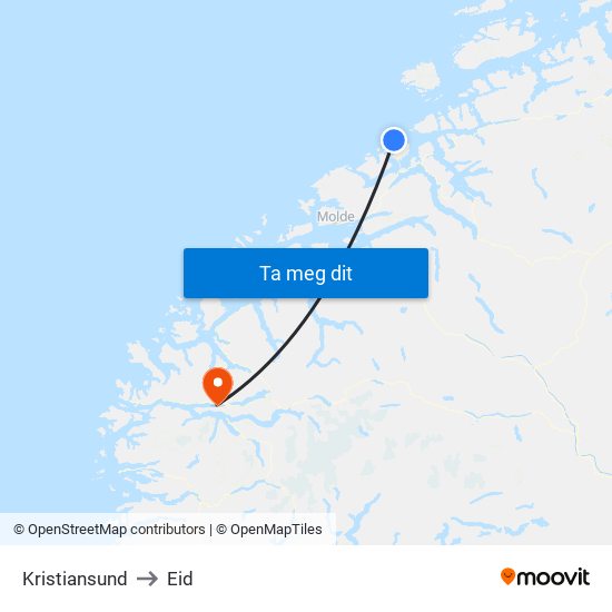 Kristiansund to Eid map