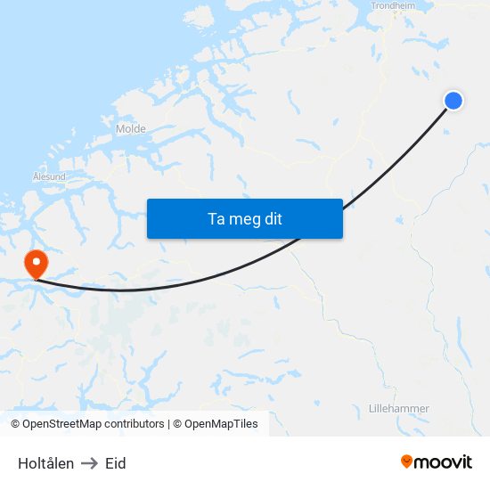 Holtålen to Eid map