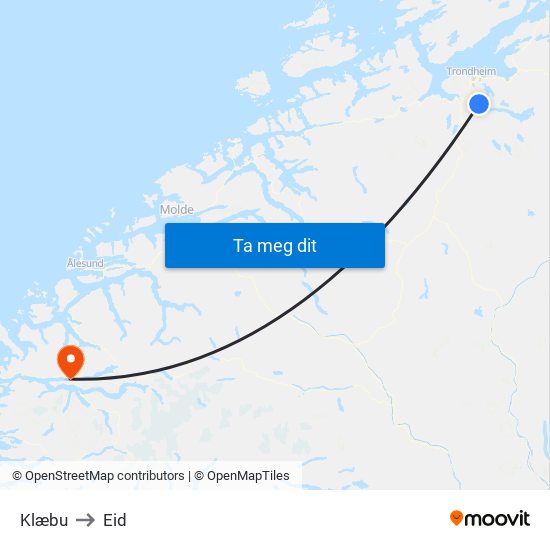 Klæbu to Eid map