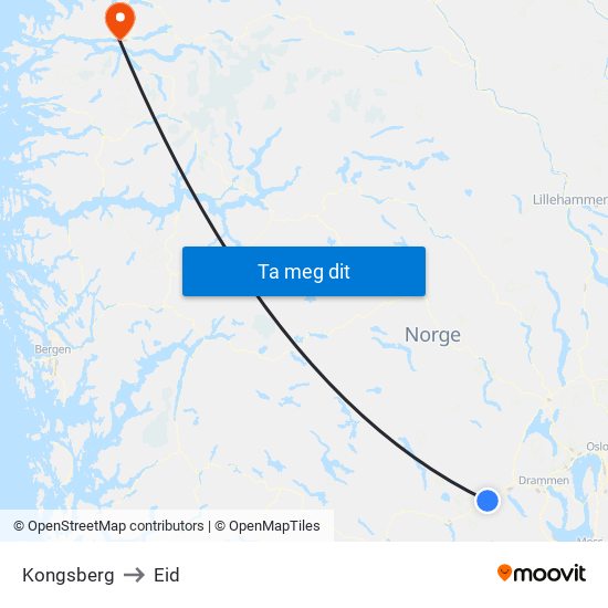 Kongsberg to Eid map