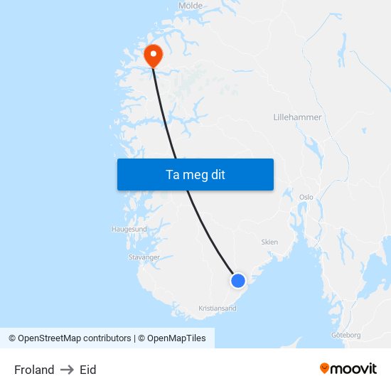 Froland to Eid map