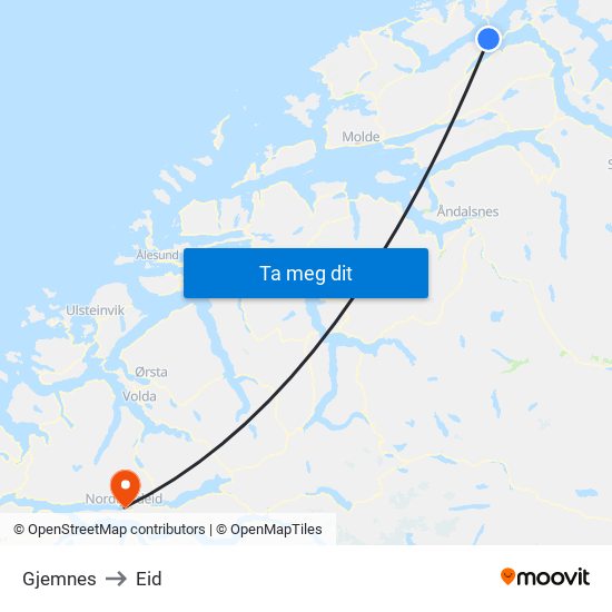 Gjemnes to Eid map