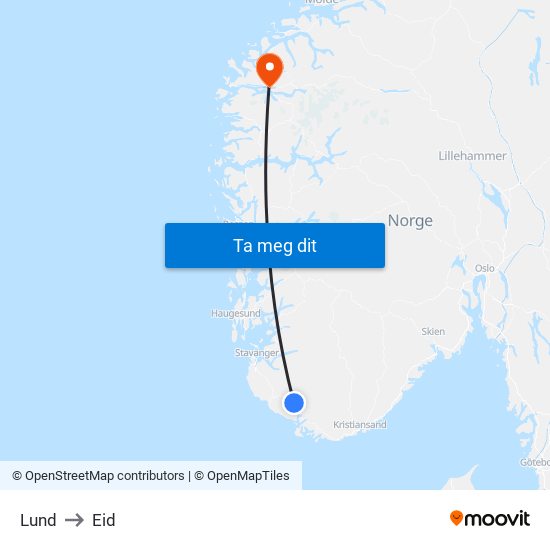 Lund to Eid map