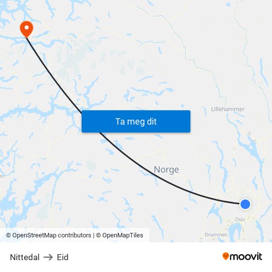 Nittedal to Eid map