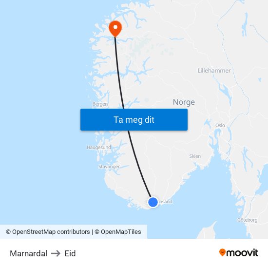 Marnardal to Eid map