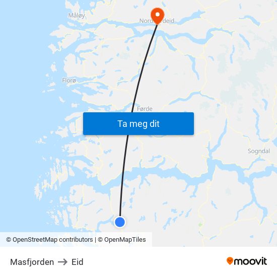 Masfjorden to Eid map