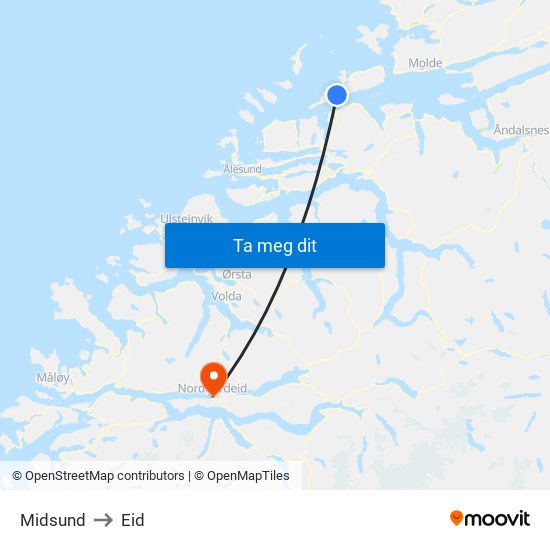 Midsund to Eid map